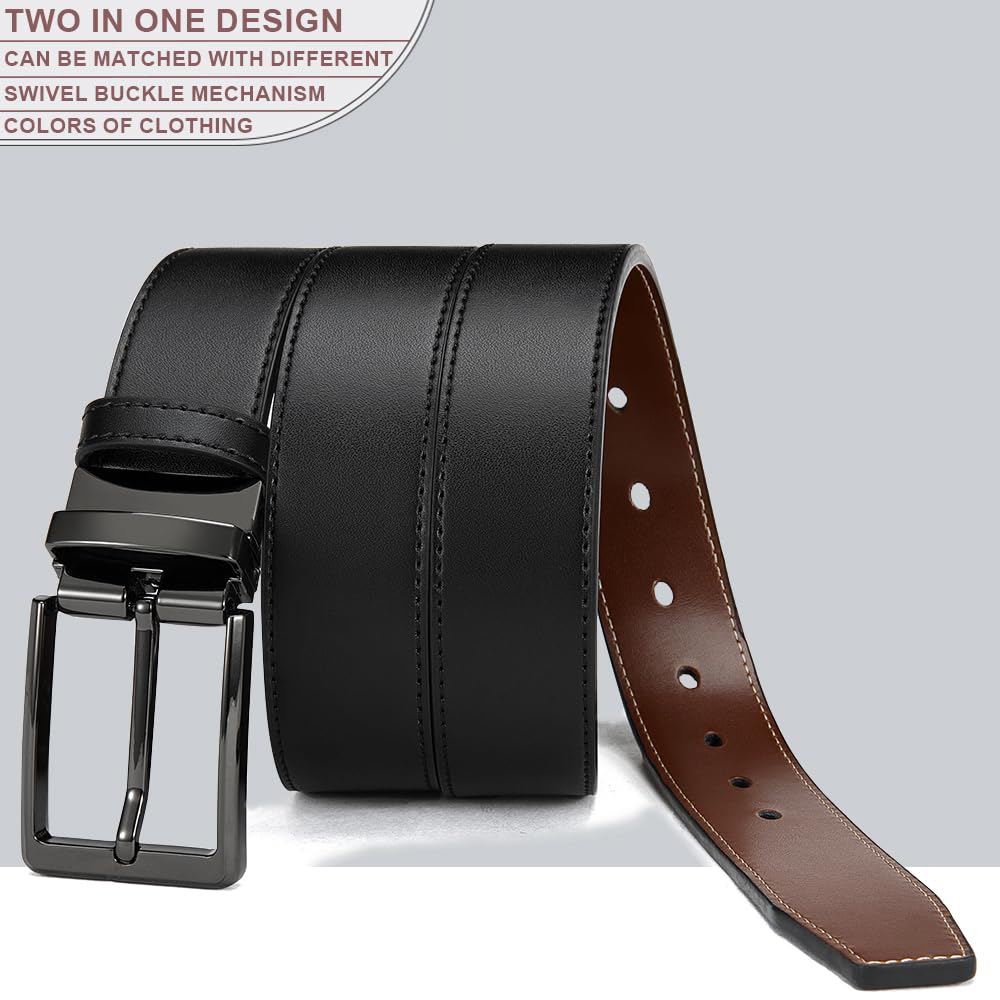 DOOPAI Reversible Leather Belt for Men 1.25" - Dual Sided Dress and Casual Belt, Trim to Fit, 2 Styles in One Belt