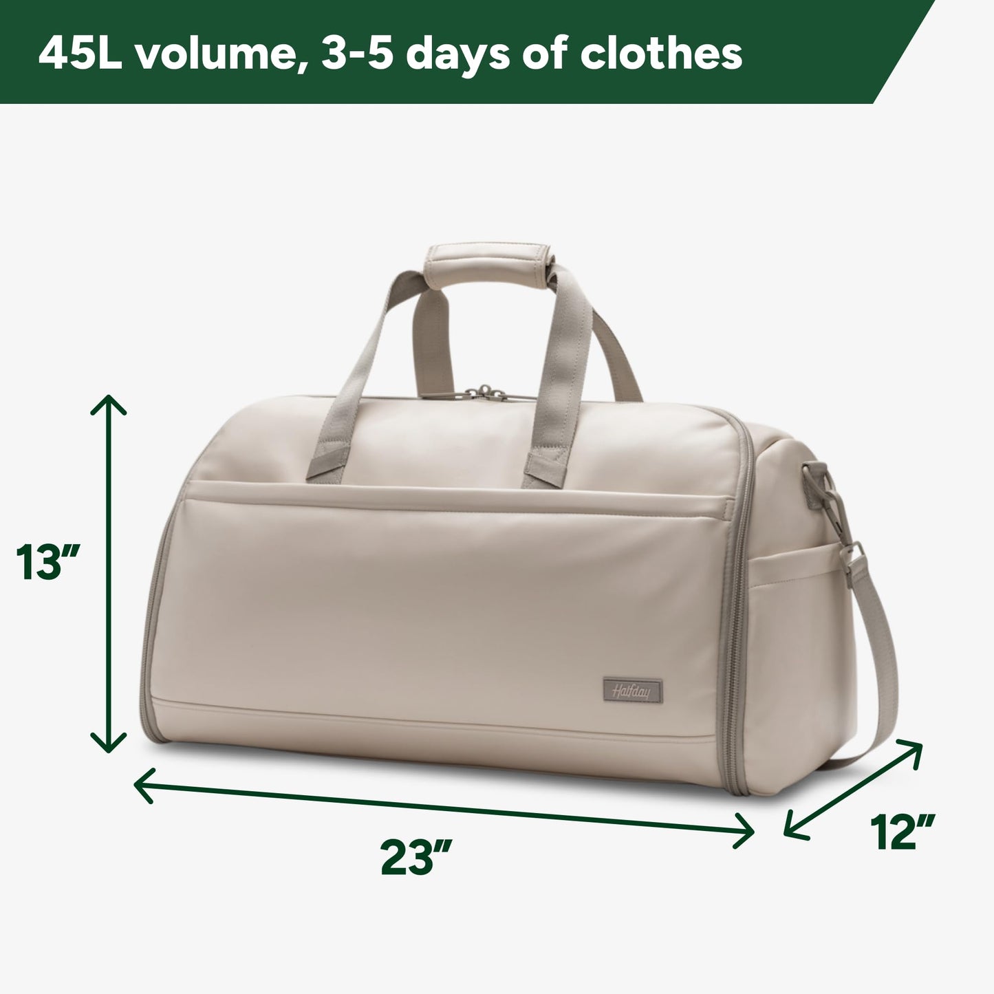 Halfday Convertible 2-in-1 Vegan Leather Premium Garment Duffel Weekender Bag 45L (Carry-on, Wrinkle-Free Travel, Hanging Suit Compartment, Shoe Pockets, Trolley Sleeve), Ivory