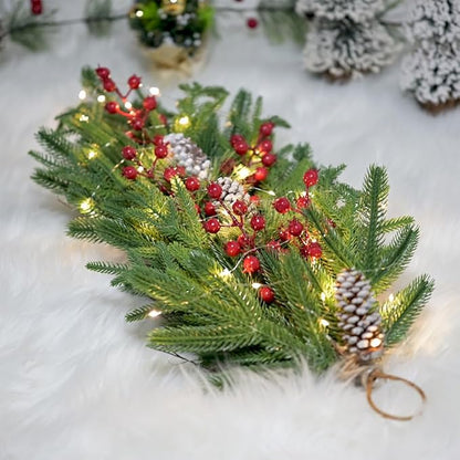 2025 Upgraded 26inch Christmas Swag with Lights Lush Norfolk Pine Teardrop Swags Christmas Wreaths with Lights Greenery Stairway Swags Staircase Decorations for Door Indoor Outdoor Home Hanging Décor