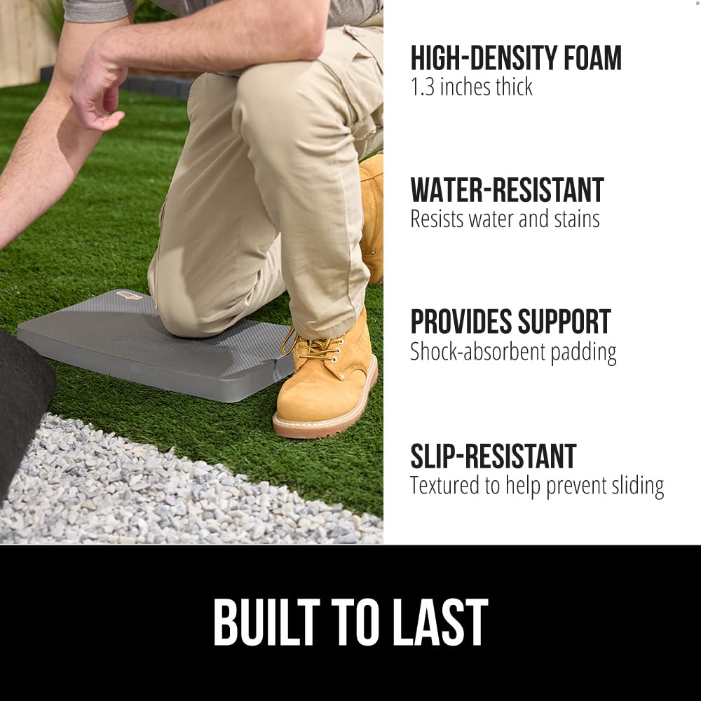 GORILLA GRIP® Extra Thick Patent Pending Supportive Foam Kneeling Pad, Large Cushion Knee Pads for Gardening, Baby Bath Time, Dirt and Water Resistant, Workout and Garden Supplies, 17.5x11, Gray