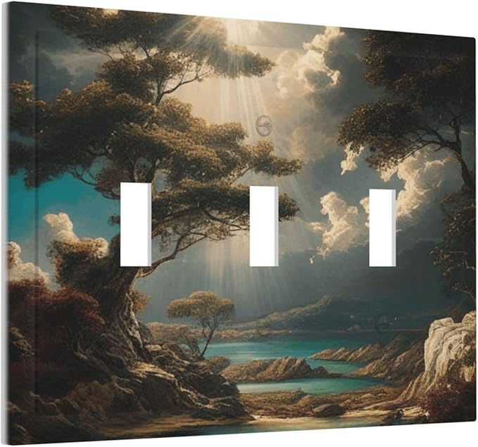 Decorative Art Light Switch Covers Sunburst Over the Wilderness 3 Gang Triple Toggle Wall Plate Decorative Switch plate Electrical Faceplate for Home Decor