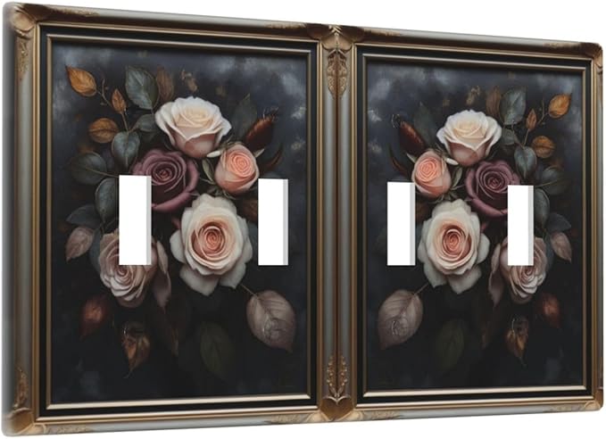 Decorative Art Light Switch Covers Elegant Rose Bouquet Art Quad Toggle 4 Gang Wall Plate Switch plate Electrical Faceplate for Home Decor