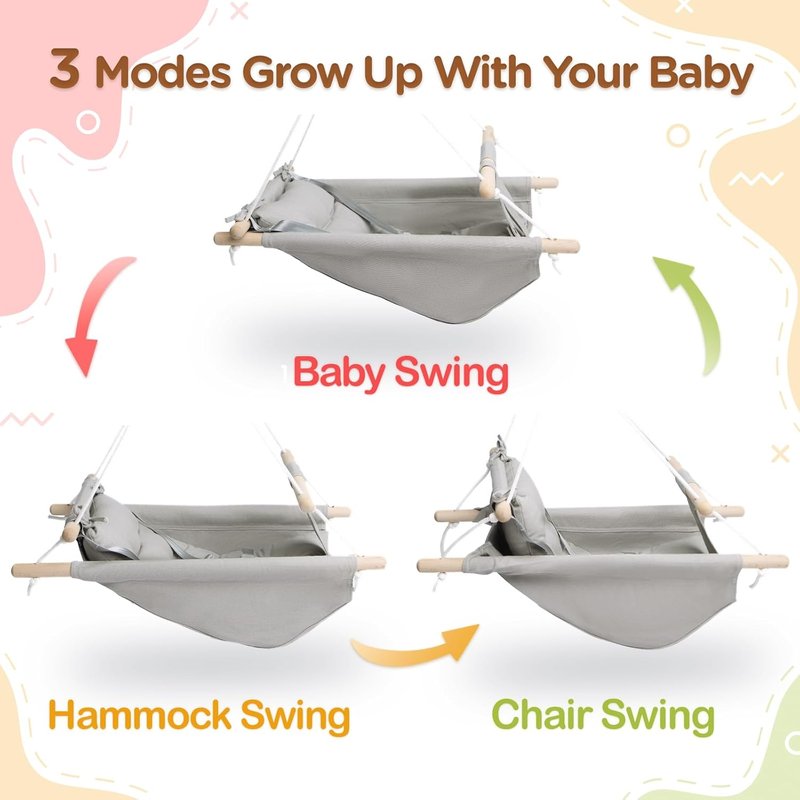 Baby Swing - Indoor & Outdoor Canvas Hammock for Toddlers | Comfortable Seat, Adjustable 5-Point Harness, Grey