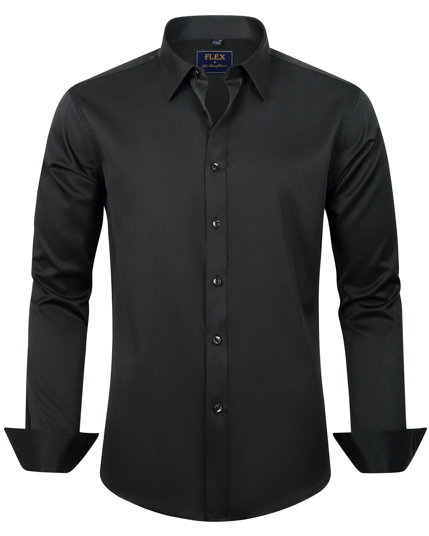 J.VER Men's Dress Shirts Solid Long Sleeve Stretch Wrinkle-Free Formal Shirt Business Casual Button Down Shirts Black Small
