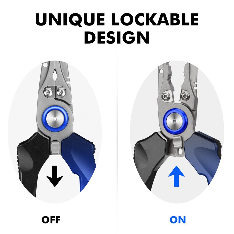 TRUSCEND Lockable Fishing Pliers with High Tungsten Carbide Cutter, Innovative Ergonomic Handy Handle, Saltwater Corrosion Resistant Teflon Coated Fishing Tool, Super Light Multi-Function Fishing Gear