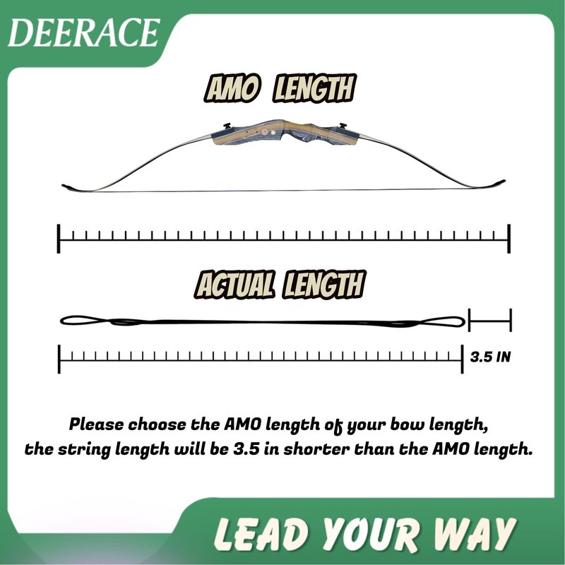DEERACE Traditional Recurve Bow String, AMO 48"-70" 12,14,16 Strands Dacron Bow String Replacement for Recurve/Long/Horse Bow (AMO 66” (Actual Length 62”), 14 Strands (Recommended for up to 50 lbs))