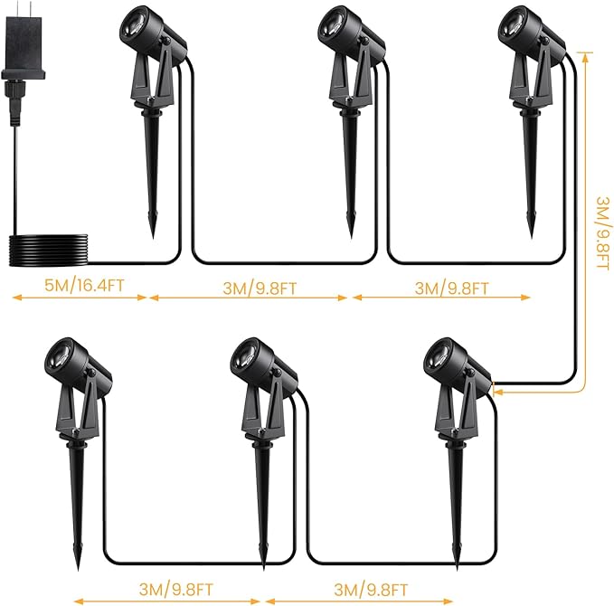Low Voltage Landscape Lighting,6 Pack Outdoor LED Landscape Spotlights with Transformer 27V Garden Lights Pathway Lights IP65 Waterproof 3000K Warm White