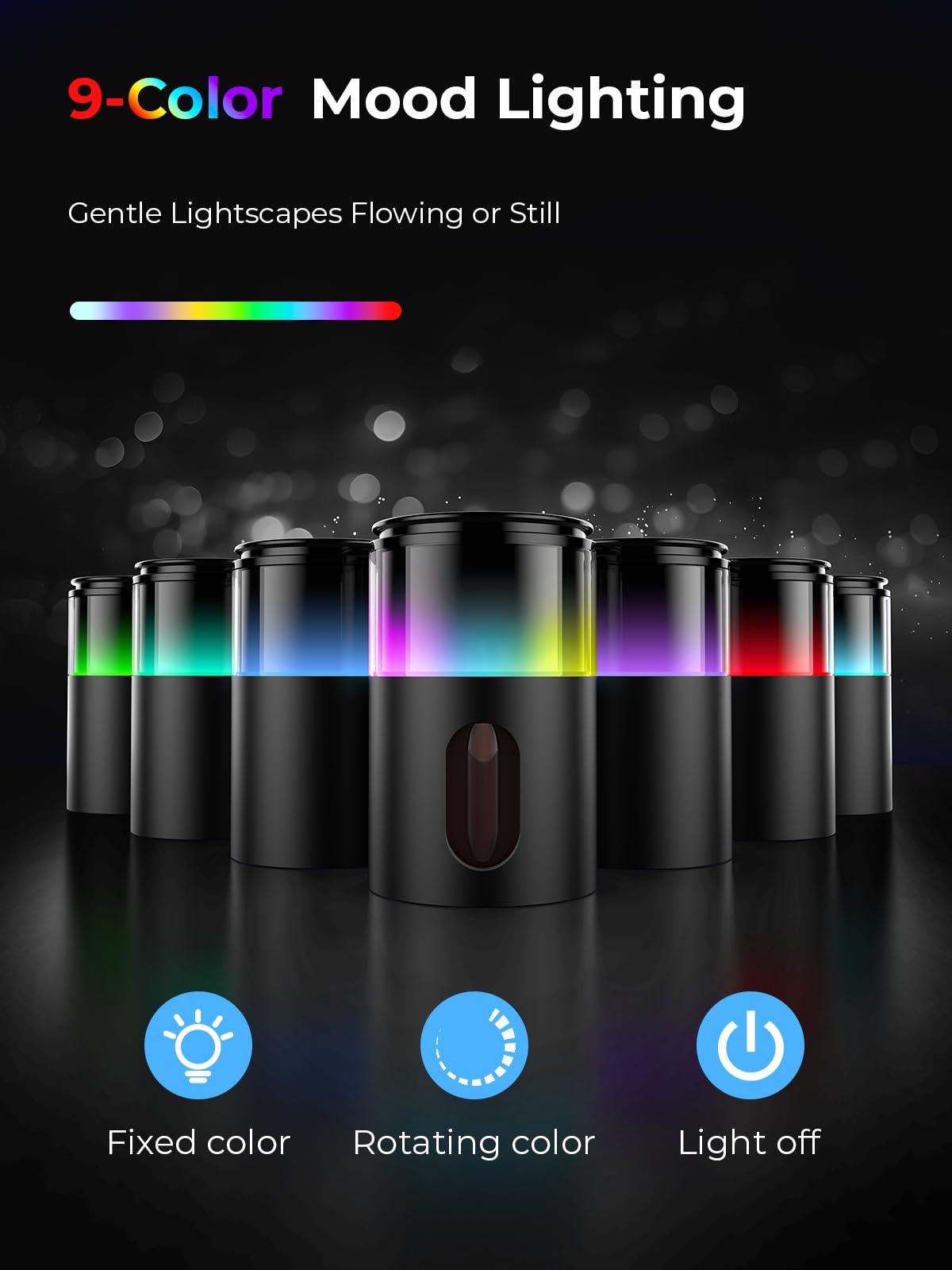 Pmsusoow Waterless Diffuser for Essential Oil: Mini Battery Scent Diffuser for Room&Home&Car with 9 Colors LED Light - Aroma Cool Mist Machine Charcoal Black