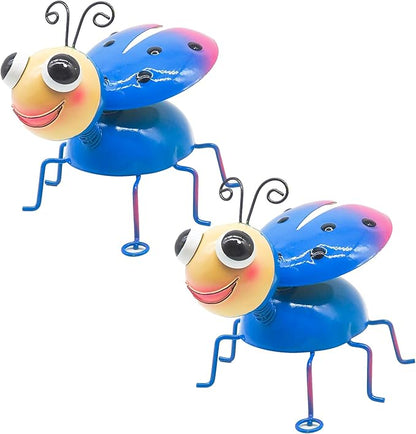 Metal Yard Art Garden Decor for Outside Cute Blue Ladybugs Lawn Patio Ornaments Backyard Decorations Garden Gifts for Mom - Set of 2