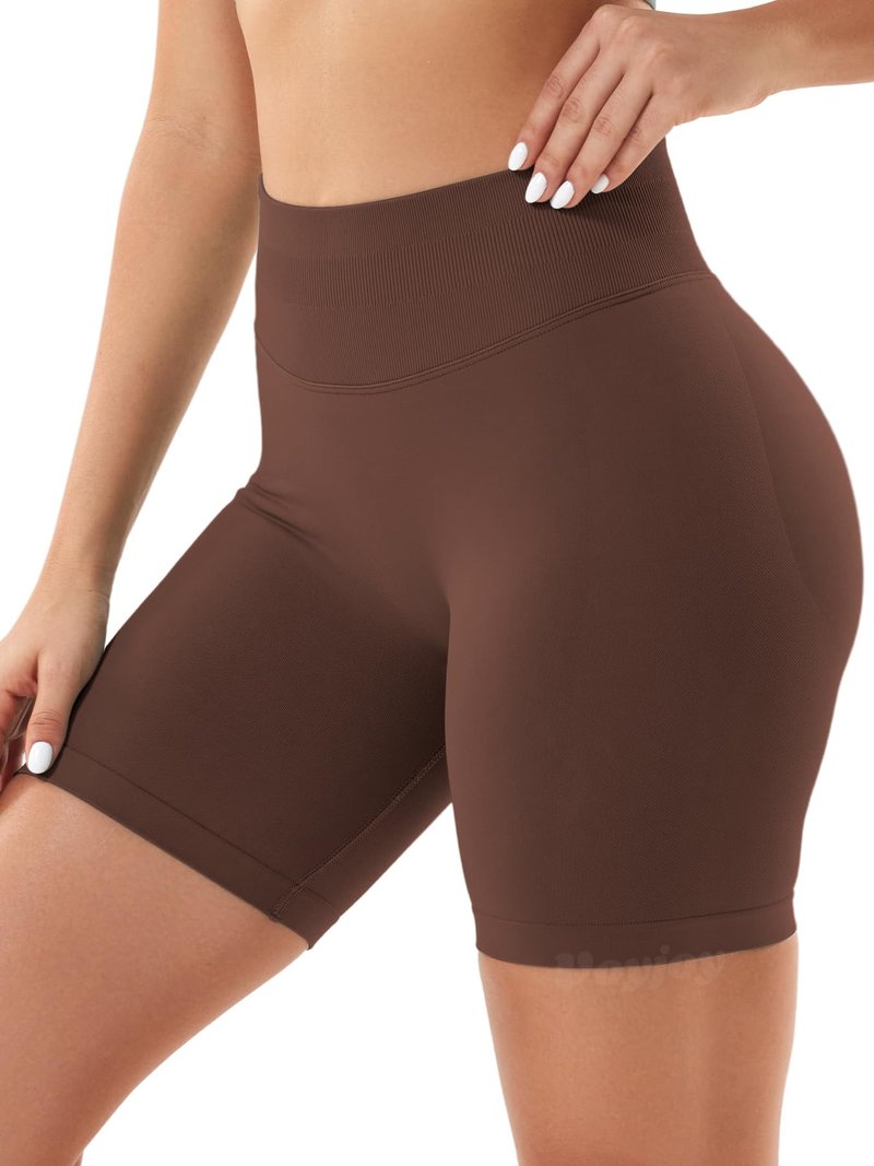 VOYJOY Women Workout Impact Shorts 2.5"/ 3.6"/ 4.5"/ 6" Scrunch Butt Lifting Gym Seamless Booty Biker Shorts Deep Brown