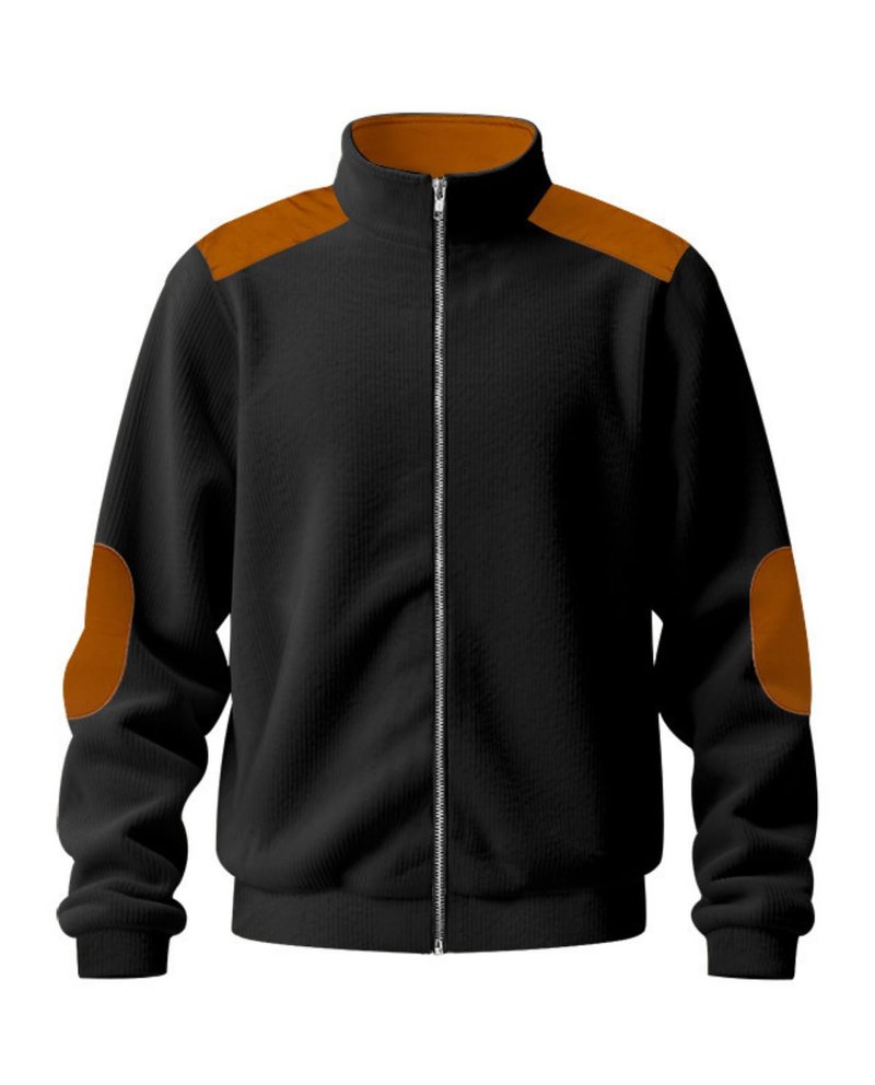 LIZALIG Men's Vintage Cardigan Jacket Soft Block Collar Zip-Up Casual Jackets for Daily Wear Travel Lightweight Layering Piece