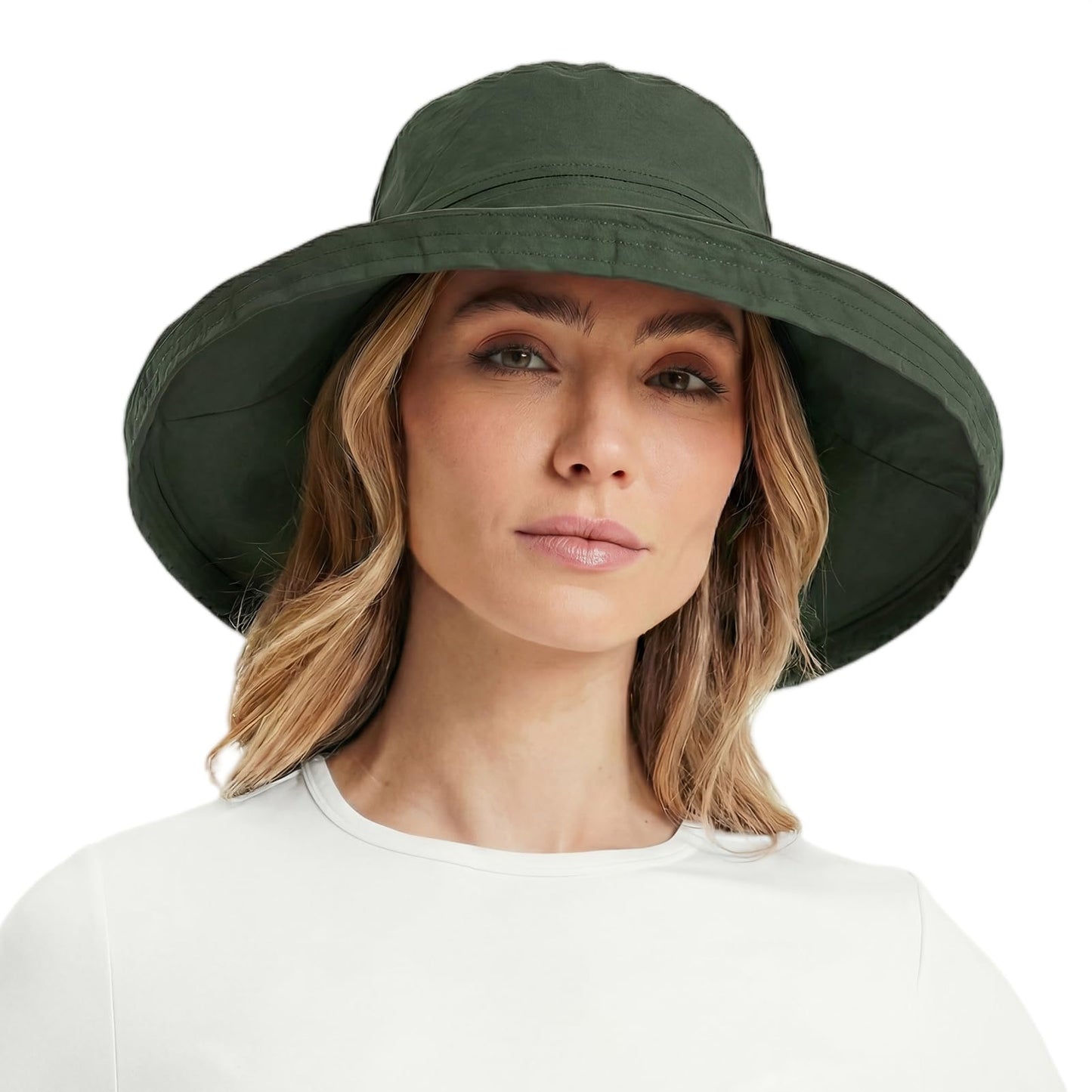 TOP-EX UVCoolix™ Cooling Sun Hat Women Ponytail Hole UPF 50+ Wide Brim Water Resistant Breathable Packable Hiking Beach (US, Alpha, Small, Medium, Green)