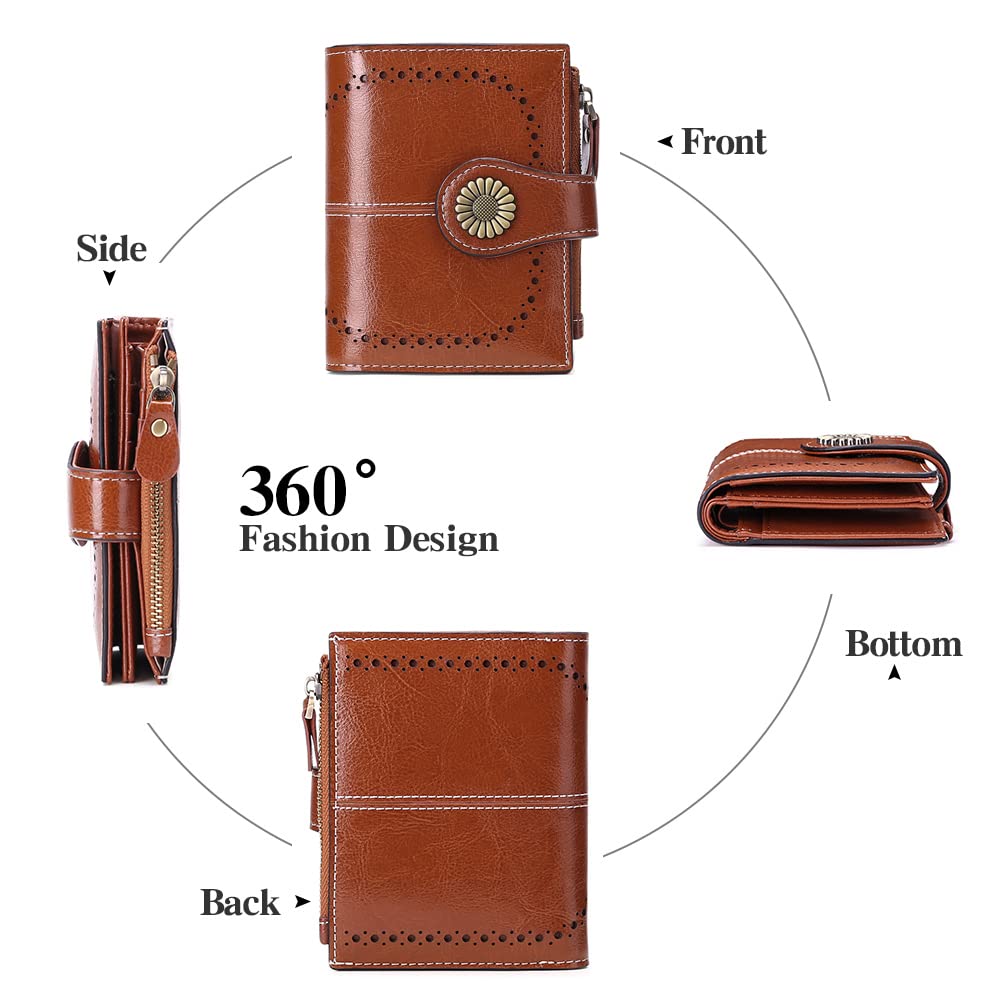 SENDEFN Small Womens Wallet Leather Bifold Card Holder RFID Blocking with Zipper Coin Pocket