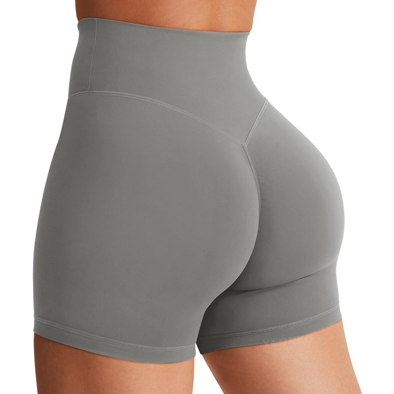 YEOREO Women's Biker Shorts 4.5" / 6" Workout Gym Shorts Craze High Waist Tummy Control Hidden Scrunch Running Yoga Shorts Light Grey
