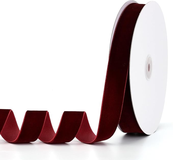 Burgundy Velvet Ribbon 1" x 20Yd,Great for Gift Wrapping,Hair Bows Making, Wreaths,Wedding and Christmas Party Decoration(Burgundy 1")