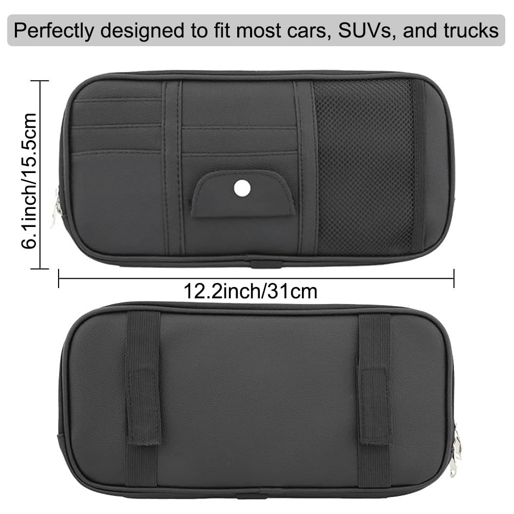 Kartisen Car Sun Visor Organizer, Auto Interior Accessories Pocket Organizer - Car Truck SUV Storage Pouch Holder, with Multi-Pocket Net Zipper (Black)