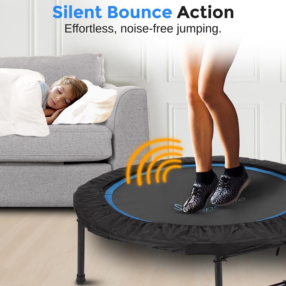 Serenelife 40" Inch Portable Fitness Trampoline with Adjustable Handrail for Indoor and Outdoor Use – Professional Round Jumping Trampoline – Cardio Trampoline