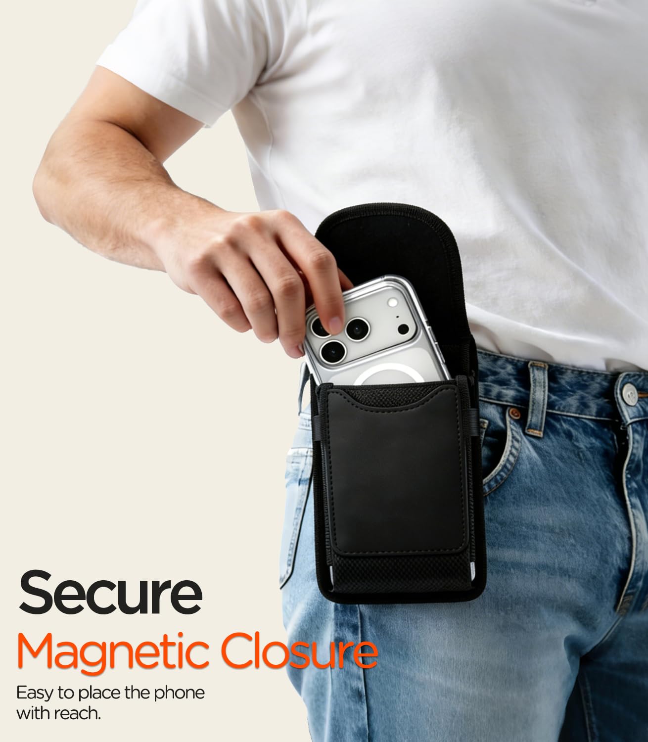 URDIKKG Phone Holster Pouch Compatible with iPhone 17/16/15/14/13 Pro Max and Plus Models, Galaxy S25/S24/S23/S22 Plus & FE, Cell Phone Belt Holder with Card Holder and Magnetic Closure, L-Black