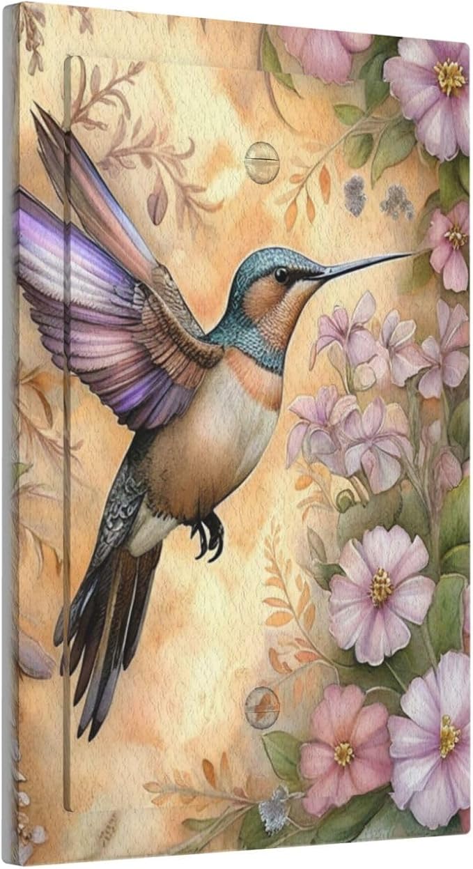 Decorative Art Light Switch Covers Blossom & Hummingbird 1 Gang No Device Blank Switchplate Electrical Faceplate for Home Decor