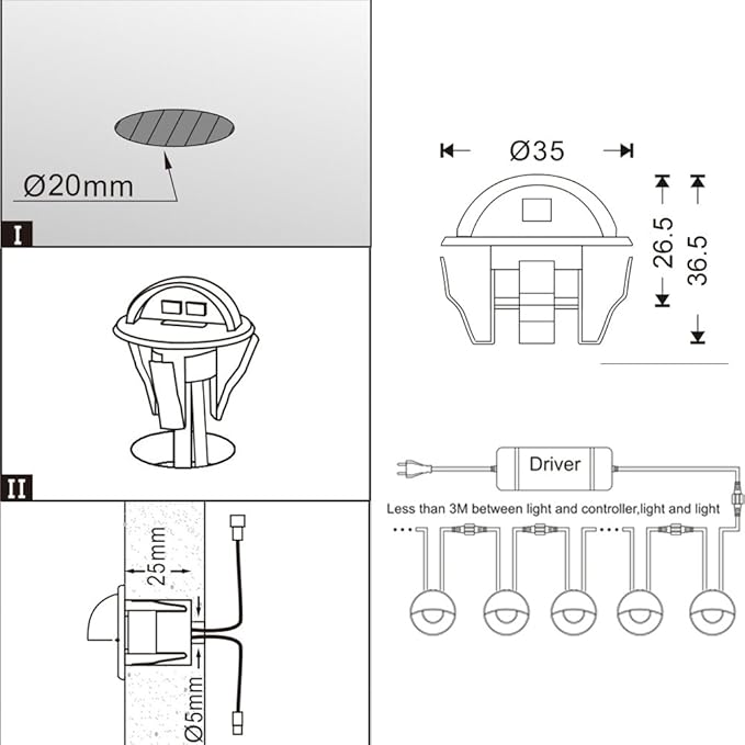 6 Pack LED Stair Lights Kit Low Voltage Waterproof IP65 Outdoor 1-2/5" Recessed Wood LED Deck Lighting Yard Garden Patio Step Landscape Pathway Decor Lamps,Warm White