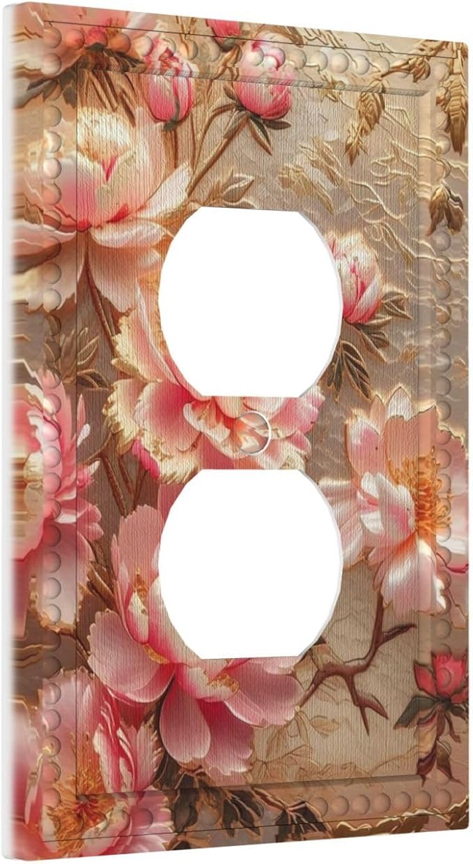 Pink Blooming Flowers Peonies Floral Light Switch Cover 1 Gang Outlet Plate Single Duplex Wall Plate Covers Decorative Switchplate Electrical Faceplate for Farmhouse Living Decor