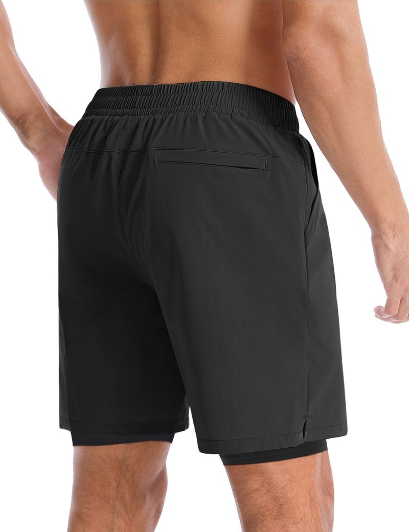 Aolesy Men’s 2 in 1 Running Shorts 7 Inch Quick Dry Workout Gym Shorts with Pockets Tennis Training Athletic Shorts with Liner for Men Black