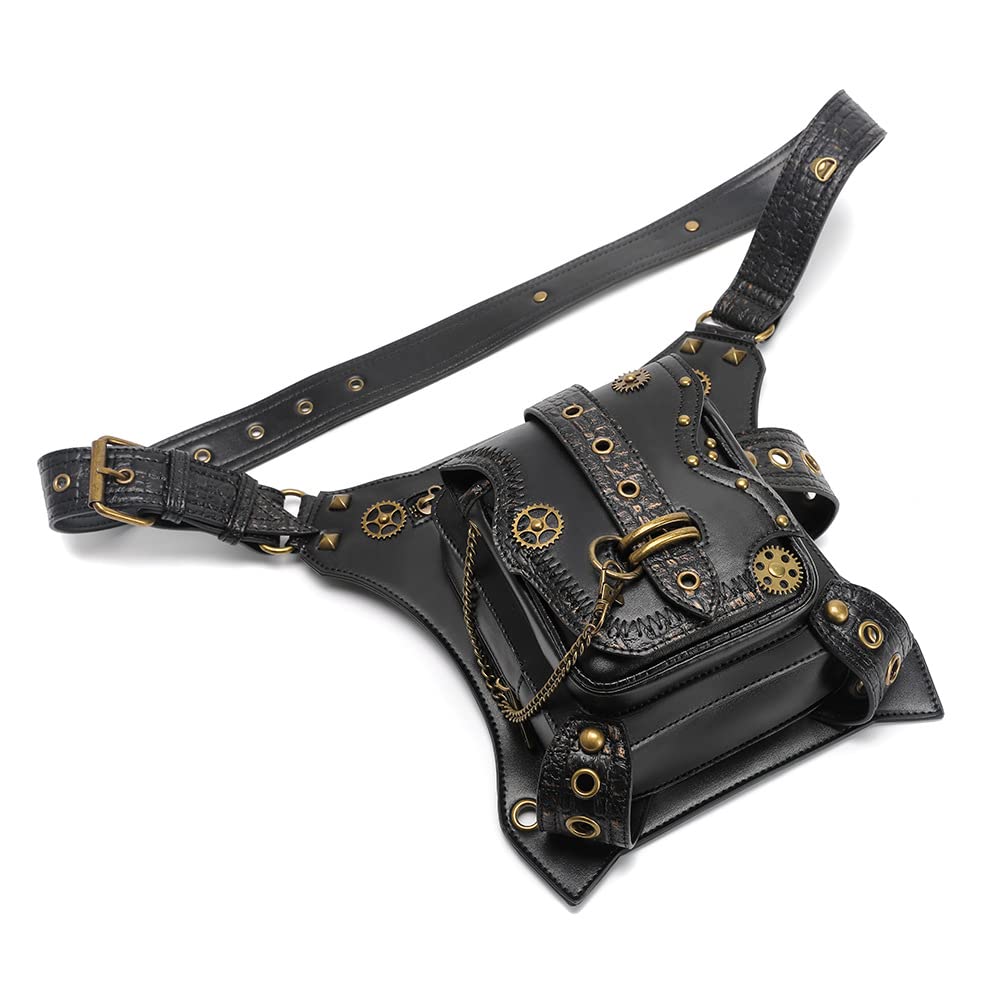 Waist Bag Fanny Pack Motorcycle Drop Leg Bag Thigh Hip Pouch Messenger Leather Crossbody Shoulder Purse Wallet Pocket (Black 172)