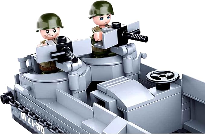 World War 2 Landing Craft Building Toys WW2 Military Vehicle Brick Set WWII Army Warship Boat Model Block with 4 Soldiers Figures (325 Pieces)