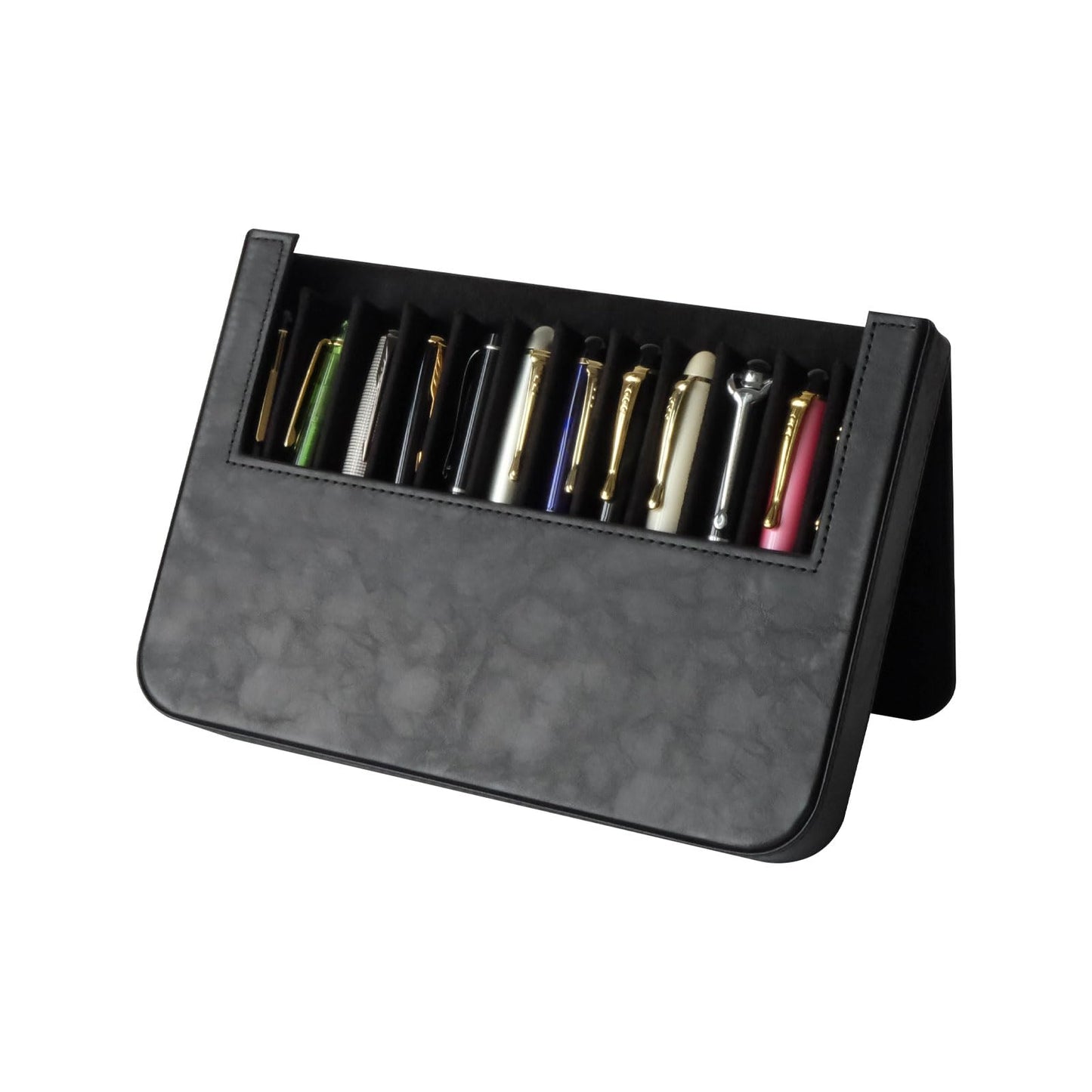MIVLXLX PU Leather 12 Fountain Pen/Pencil Tray Case Organizer, Fashion Design, Handmade, Magnetic Closure with Drawer, Christmas Gift for Man/Woman/Office, 12 Slots(black)