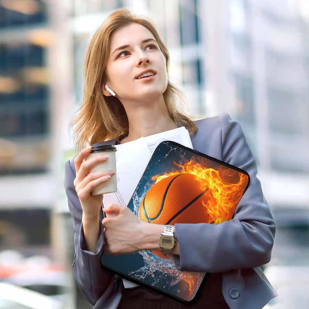 Nicokee Laptop Sleeve Bag 15.4 15.6 Inch,Basketball Ball in Fire and Water Ball Flame Protective Polyester Computer Cases Laptop Cover Briefcase Bag Tablet Travel Cover