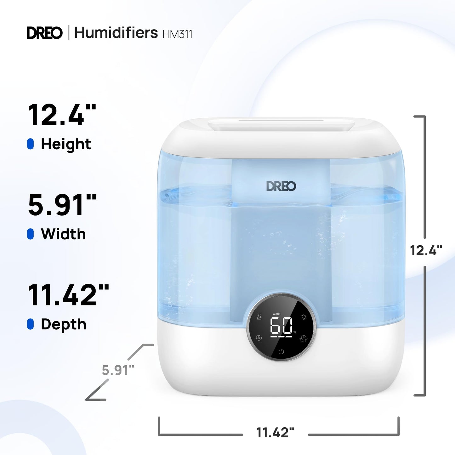Dreo 6L Top Fill Humidifiers for Bedroom, 60H Runtime 28 dB Quiet Supersized Cool Mist Air Humidifiers for Large Room, Baby Nursery, Plant, Indoor, Night Light, Easy to Clean, Precise Humidity Control