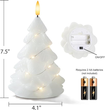 Homemory Christmas Tree Candles with Remote, 2 Pcs Waxy LED Flameless Candles Flickering, White Electric Lights Battery Operated for New Year Celebration Holiday Decorations 7.5 Inches