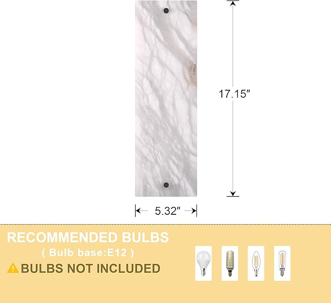 2 Pack 2 Light 17.2" Alabaster Marble Bathroom Wall Sconce Modern Concise Style Wall Light Fixture,Black Finish for Bedroom Hallway Bedside