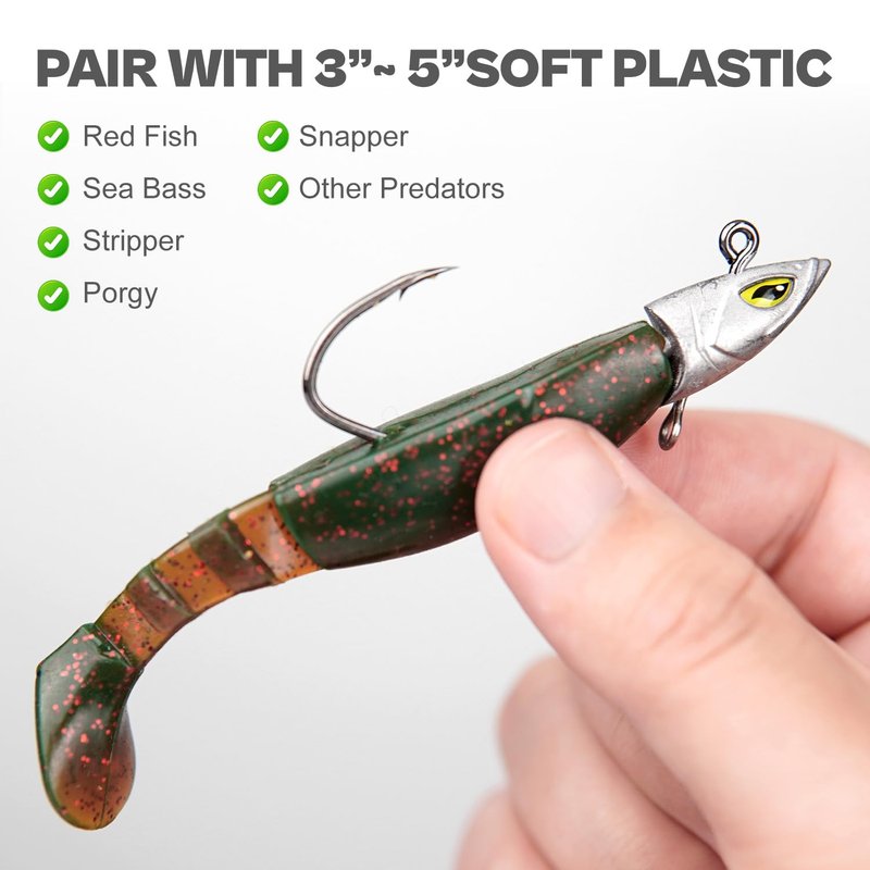 Saltwater Jig Head, Fish Eye Swimbait Jighead for Fishing Inshore/Offshore 1/2oz with 7/0 Hooks for Bass, Stripper, Redfish, Seabass etc.