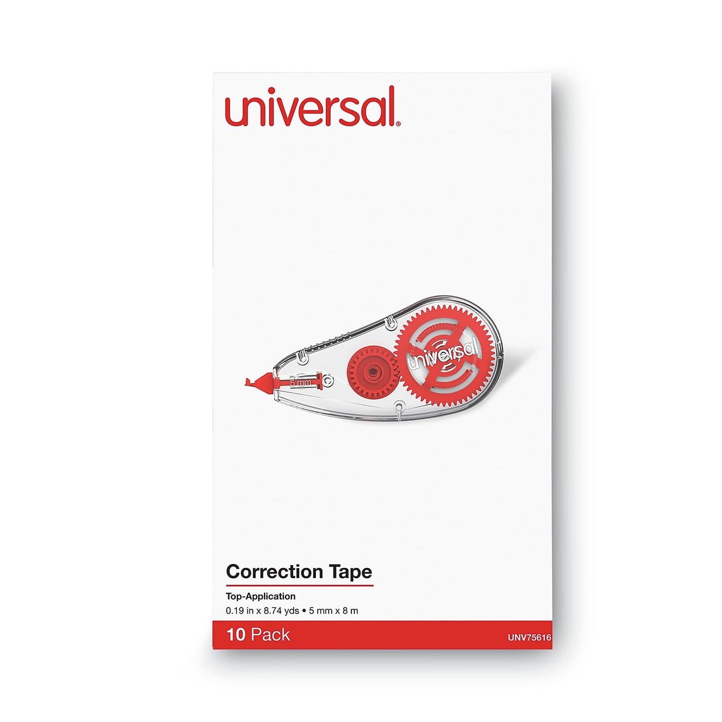 Universal UNV75616 0.2 in. x 315 in. Non-Refillable Correction Tape Dispenser - Transparent/Red (10/Pack)