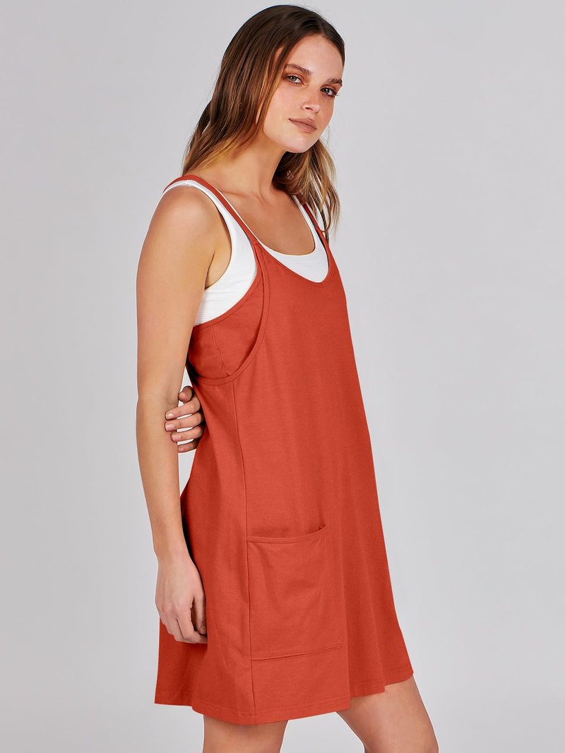 ANRABESS Women Athletic Dress Summer Tennis Workout Active Sports Mini Romper Dress Built in Shorts Travel Vacation Clothes Red X-Large