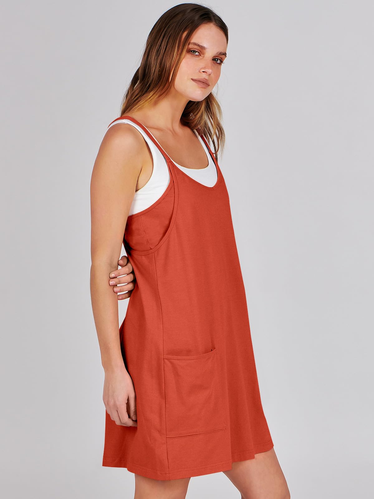ANRABESS Women Athletic Dress Summer Tennis Workout Active Sports Mini Romper Dress Built in Shorts Travel Vacation Clothes Red X-Smal