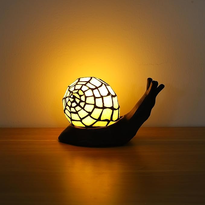 Tiffany Style Table Lamp for Bedroom Snail Stained Glass Bedside LED Night Light for Kids 3 Way Color Temperatures Party Light Hand-Made Art Home Deco Christmas Gifts Birthday Gifts