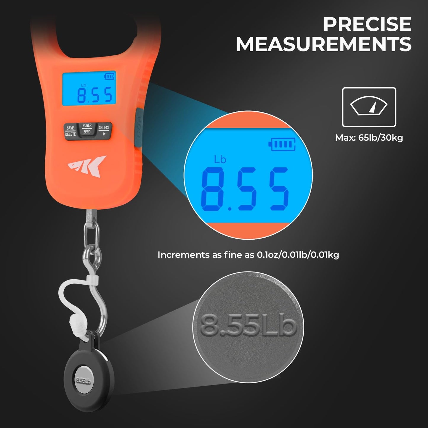 KastKing ToughTide USB Charging Fishing Scale, 65lb Capacity, Ultra-Thin Digital Fish Scale, LCD Display, Ergonomic Handle, Fish Scales Digital Weight, Fishing Accessories for Men