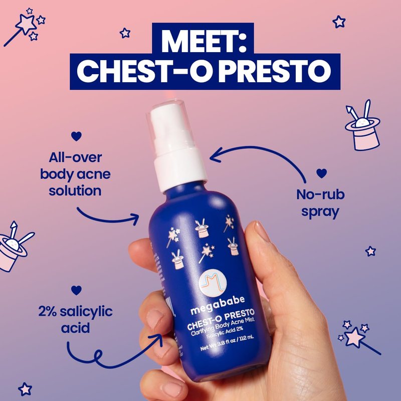 Megababe Chest-o Presto | Clarifying Body Acne Mist | Benzoyl Peroxide Free | 3.8 fl oz