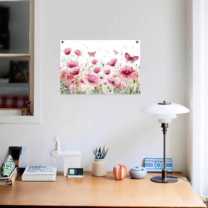 Yesad Poppies Wall Art, Pink Poppy Canvas Wall Art Flower Pictures Floral Poster Prints Farmhouse Wall Décor for Living Room Bedroom Home Decorations (Unframed,24”x16”, Poppy3)