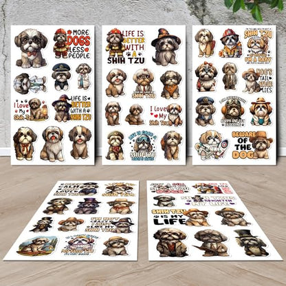 Shih Tzu Stickers 50 Pieces Vinyl Waterproof Decal for Laptop Water Bottle Phone Car Window Bike Motorcycle Stakeboard Scrapbook ShihTzus Sticker Gifts for Kid Teen Adult