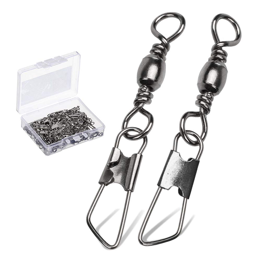 AMYSPORTS Stainless Steel Snap Swivel Saltwater High Strength Snaps Fishing Barrel Line Connector Fishing Swivels Barrel Safety Snap Fishing Tackle Stainless Steel Accessories 50pcs 74lbs