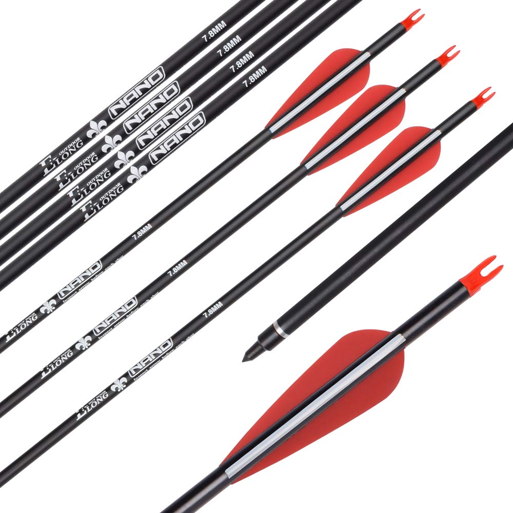Elong 6PCS 26" Arrows for Compound Bows,Carbon Hunting Arrows for Archery Spine 500 with 100 Grain Screw Tips, for Compound & Recurve & Traditional Bow(with 6 Extra Nocks)