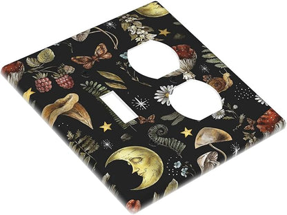 Decorative Light Switch Cover Plate Nature Plant Botanical Daisy Musrhoom Snails And Moon 2 Gang Outlet Covers 1 Toggle 1 Duplex Wall Plate Decorate Electrical Switch Plate Covers for Bathroom Home