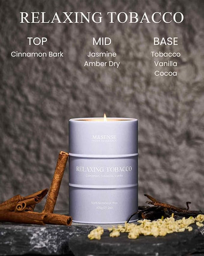 M&SENSE Tobacco Scented Candles Large, Natural Soy Candles 21.2oz 120 Hour Slow Burning,Aromatherapy Candle for Stress Relief Meditation Relaxing