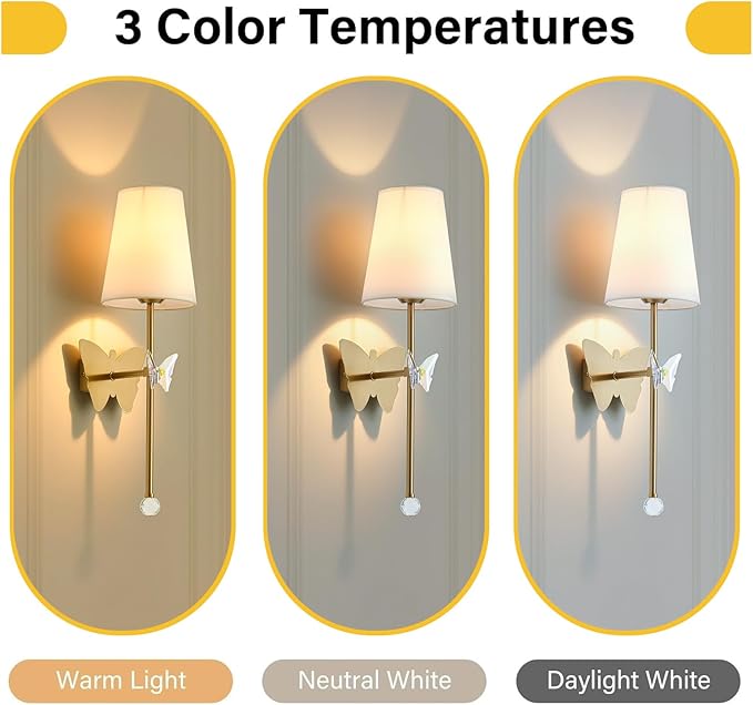 Battery Operated Wall Sconces,Rechargeable Wall Lights with Butterfly Crystal Decorative Sconces,Cordless Battery Sconce Indoor Wall Lamps for Bedroom Living Room Hallway Stairs Gold 1 Pack
