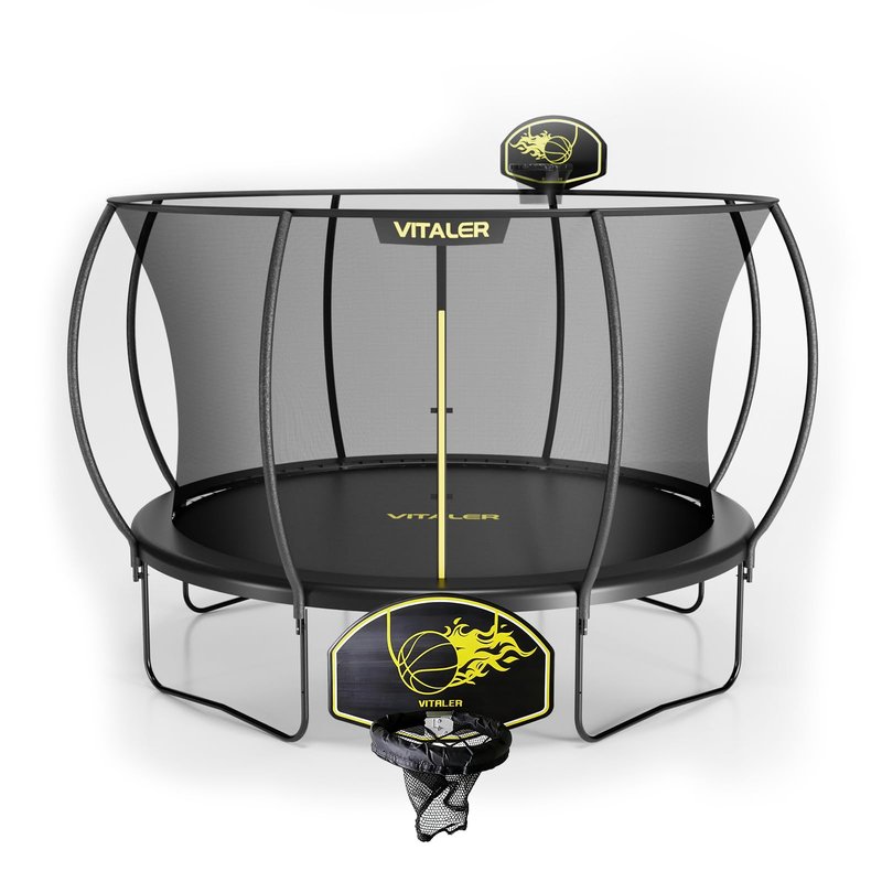 Vitaler Trampoline Outdoor 12FT with Basketball Hoop and Net Enclosure, Recreational Trampolines for Kids and Adults, Outdoor Backyard Trampoline with Anti-Rust Coated Frame, ASTM Approved