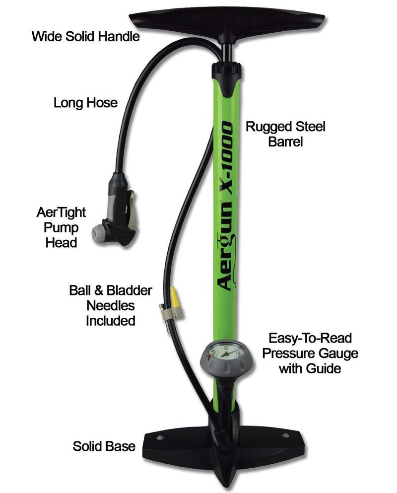 AerGun X-1000 Bike Pump – Unique AerTight Pump Head for Easiest use with Both Presta and Schrader Bicycle Pump Valves – Pressure Gauge – 160 PSI