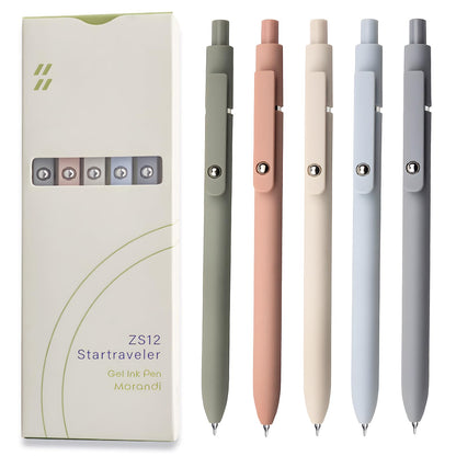 UIXJODO Gel Pens, 5 Pcs 0.5mm Black Ink Pens Fine Point Smooth Writing Pens, High-End Series Pens for Journaling Note Taking, Cute Office School Supplies Gifts for Women Men (Morandi)